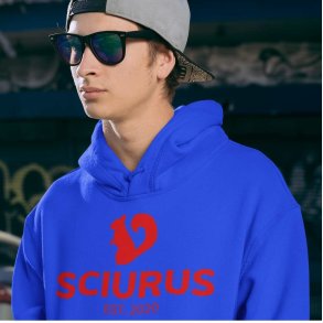 SCIURUS KIDS Hoodie Royal bl med rdt tryk til drenge