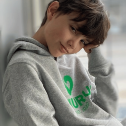 SCIURUS KIDS Hoodie gr med grnt tryk til drenge