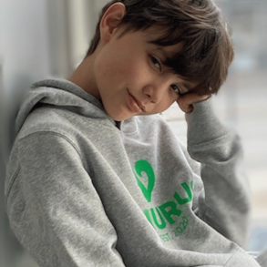 SCIURUS KIDS Hoodie gr med grnt tryk til drenge