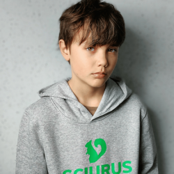SCIURUS KIDS Hoodie gr med grnt tryk til drenge