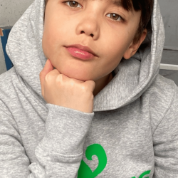 SCIURUS KIDS Hoodie gr med grnt tryk til drenge