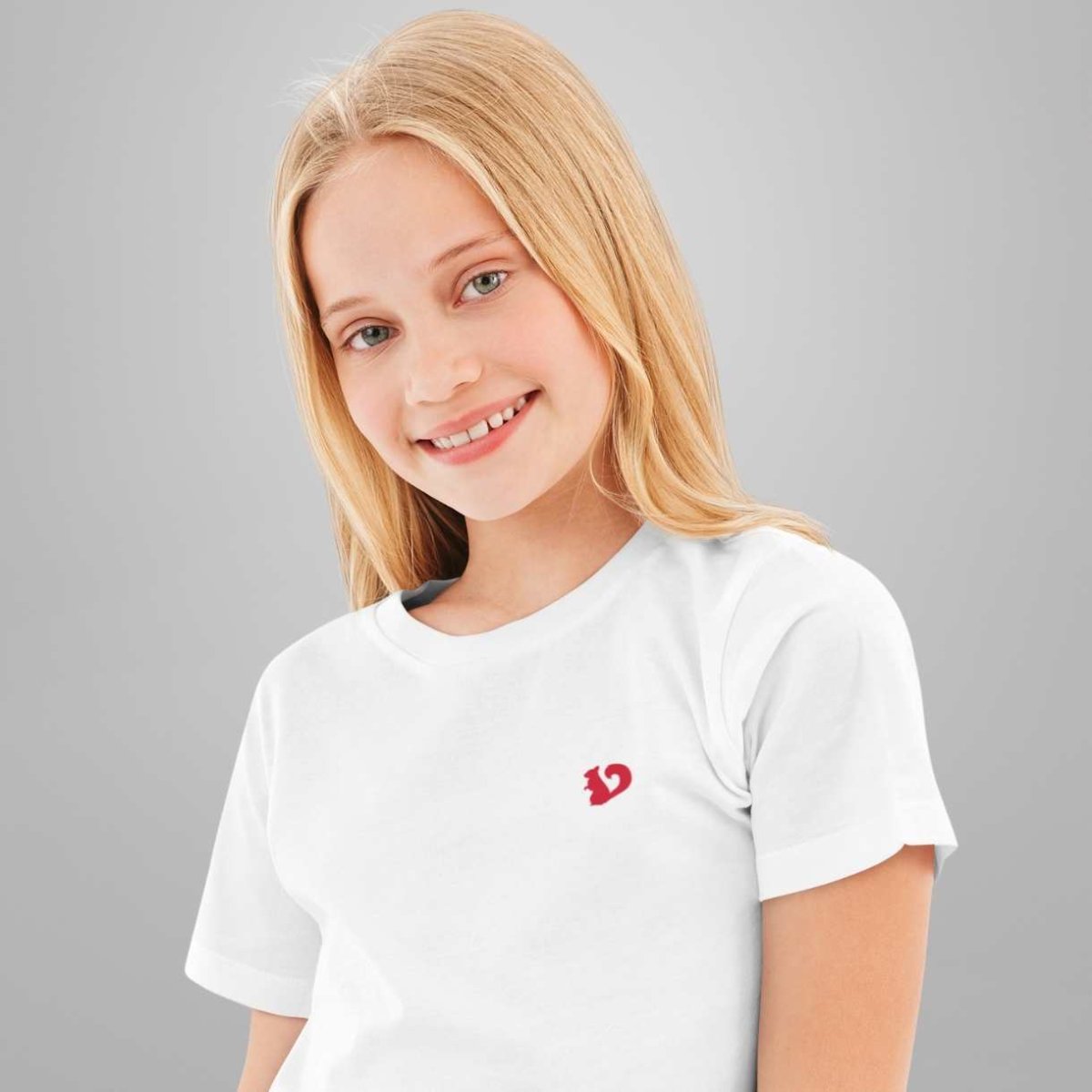 Kartofler flertal alien SCIURUS KIDS klassiske T-shirt til piger i hvid med rødt broderet logo -  Pige - Sciurus.dk
