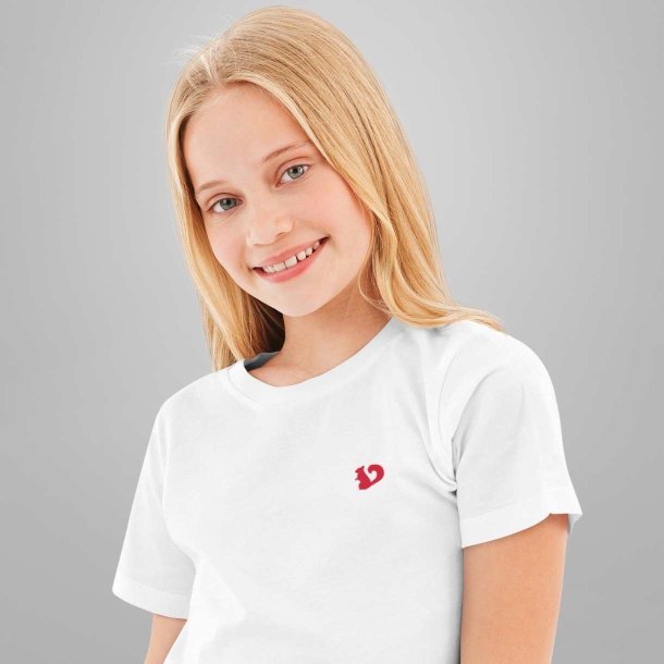 SCIURUS KIDS klassiske T-shirt til piger i hvid med rødt broderet - Pige Sciurus.dk